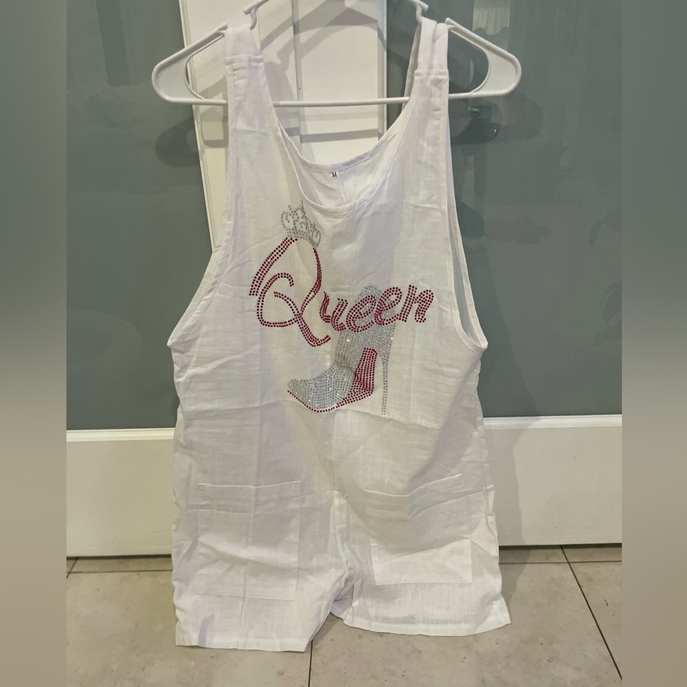White linen overall beach cover-up